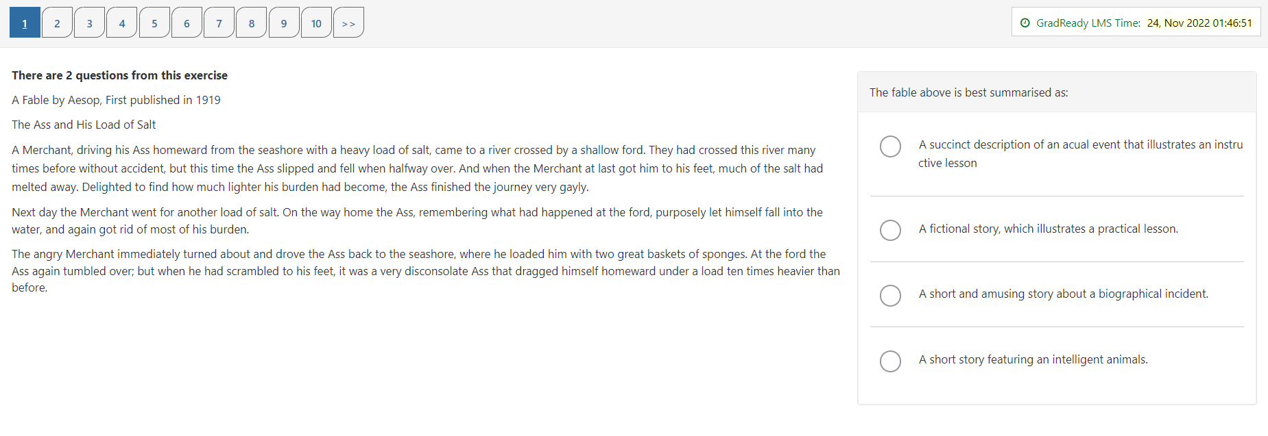 Screenshot of GradReady's GAMSAT practice test interface showing the timed exam environment