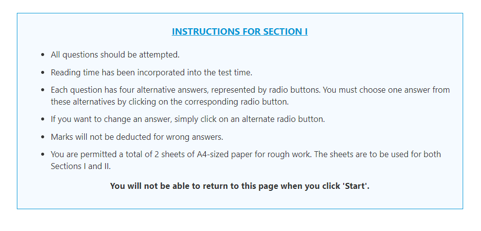 Screenshot of GradReady's GAMSAT practice test interface showing the exam navigation and question layout