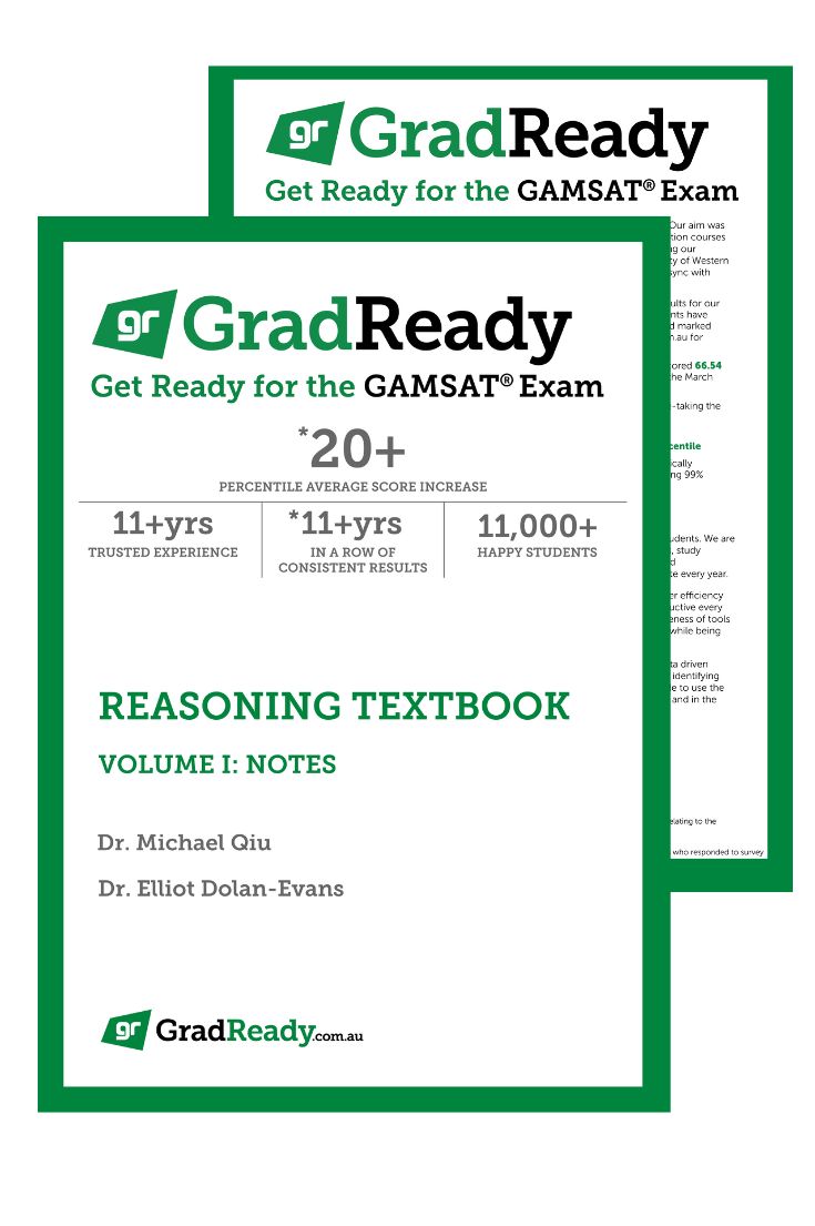 Cover of GradReady's comprehensive GAMSAT Textbook Volume One